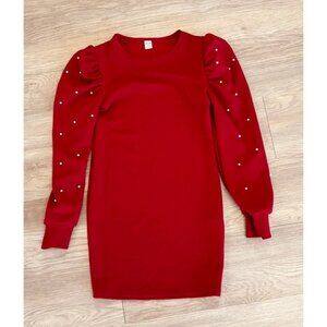 SHEIN Kids Deep Red Long Sleeve Dress With Pearls Size 11/12